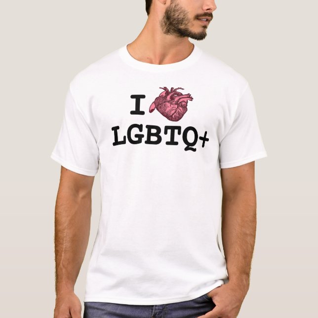 I Heart LGBTQ+ anatomiskt korrekt hjärta T Shirt (Framsida)