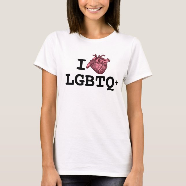 I Heart LGBTQ+ anatomiskt korrekt hjärta T Shirt (Framsida)