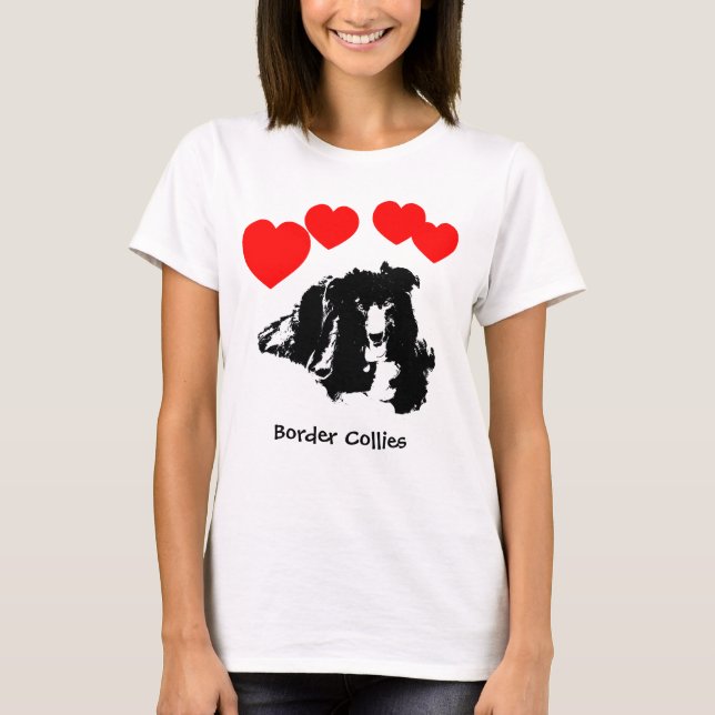 I Heart (Love) Border Collies Dog  T Shirt (Framsida)