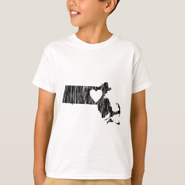 I Heart Massachusetts Grunge Outline State Love T Shirt (Framsida)