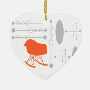 I Heart Mid Century Grått Mönster-stol Silhouette Julgransprydnad Keramik