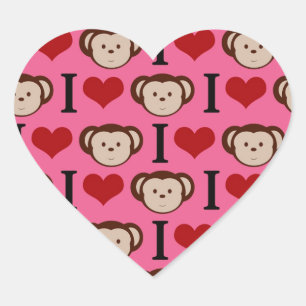 I Heart Monkey Rosa I Kärlek Monkey Valentines Hjärtformat Klistermärke