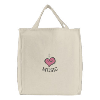 I Heart Music Embroired Tote Bag Broderad Tygkasse
