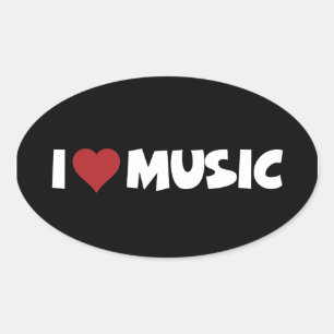 I [Heart] Musikstämpel Ovalt Klistermärke