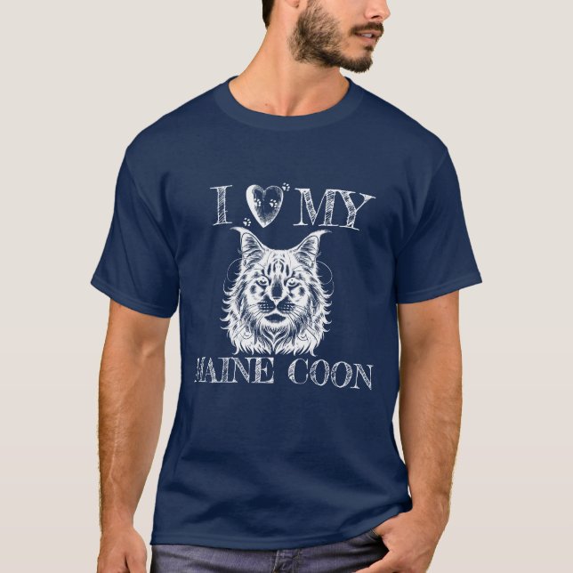 I Heart My Maine Coon, Cat Pawprints White T Shirt (Framsida)