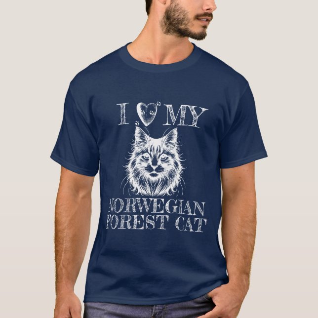 I Heart My Norwegian Forest Cat Pawprints White T Shirt (Framsida)