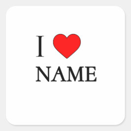 I heart name (customisable) fyrkantigt klistermärke
