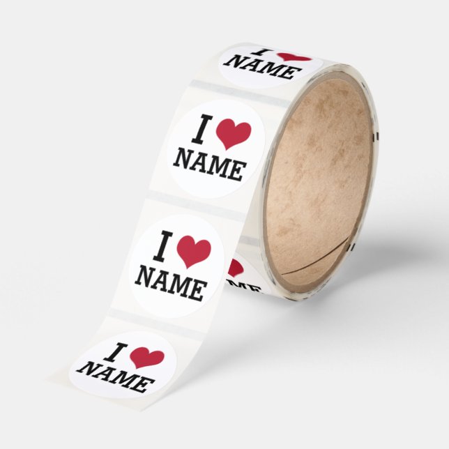 I Heart Name Runt Klistermärke (Rulle)