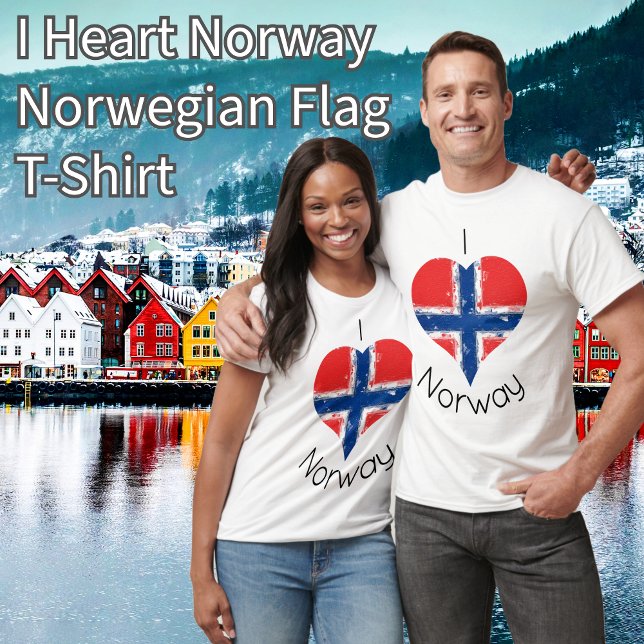I Heart Norge Norska Flagga T Shirt (I Heart Norway Norwegian Flag T-Shirt. Great Norwegian Ancestry Heritage Gift.)