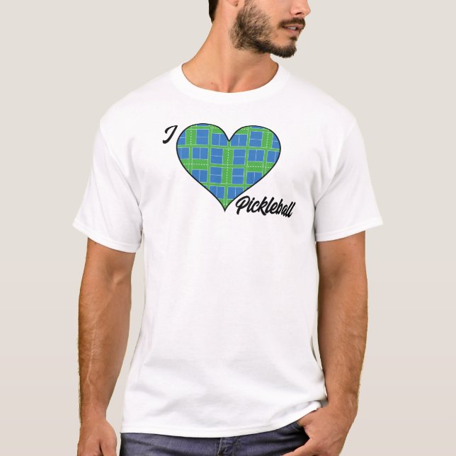 I Heart Pickleball Blue & Grönt Pickleball Courts T Shirt (Framsida)
