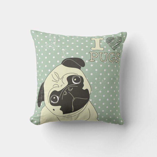 I Heart Pugs Pillow Kudde (Framsida)