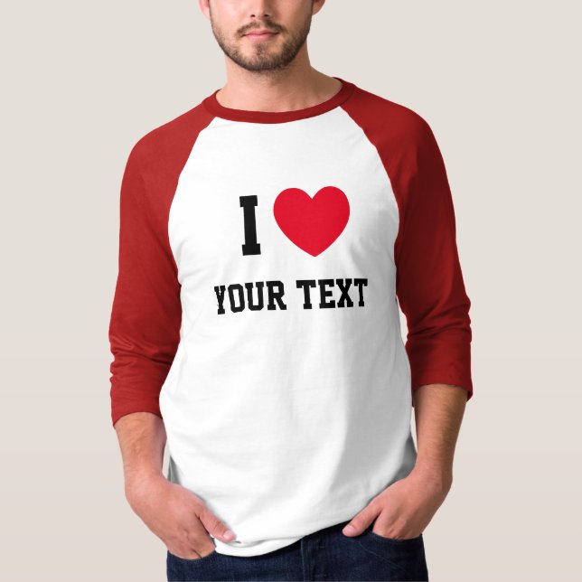 I Heart Red Love Custom Text T Shirt (Framsida)