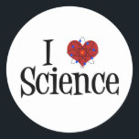 I Heart Science Runt Klistermärke<br><div class="desc">Cute I Kärlek Science-konstruktionen med en atommodell framför hjärtat.</div>
