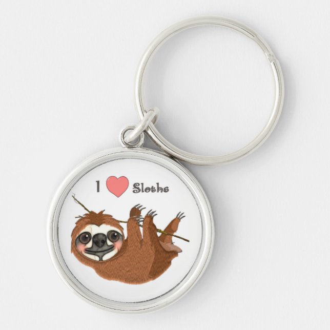 I Heart Sloths Baby djur Rund Silverfärgad Nyckelring (Framsidan)