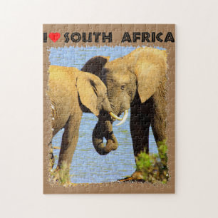 I Heart South Afrika elefanter i kärlek Pussel