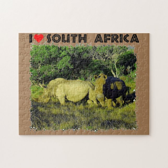 I Heart South Afrika Rhino Couple Pussel (Horisontell)