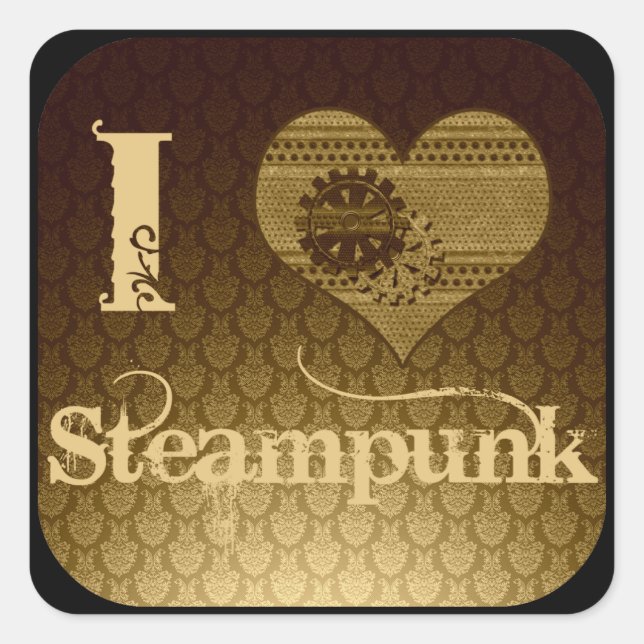 I Heart Steampunk Fyrkantigt Klistermärke (Framsida)