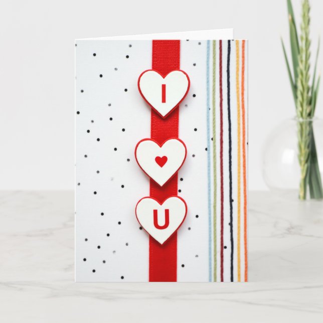 I Heart U Striped Polka Dot Card Kort (Framsida)