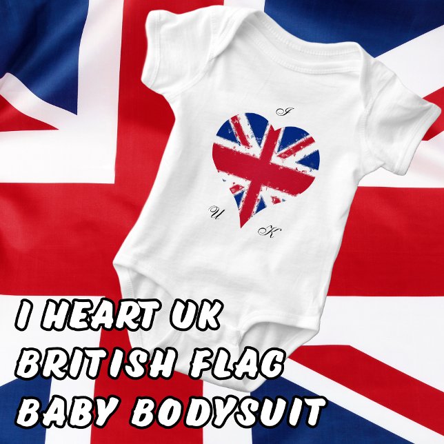 I Heart UK English British Flagga T Shirt (I Heart UK English British Flag Bay Bodysuit Onesie)