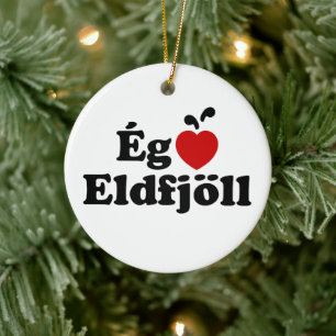 I Heart-Vulkaner (Kärlek) [Ég Elska Eldfjöll] Julgransprydnad Keramik