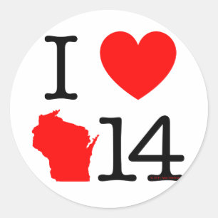 I Heart Wisconsin 14 Runt Klistermärke