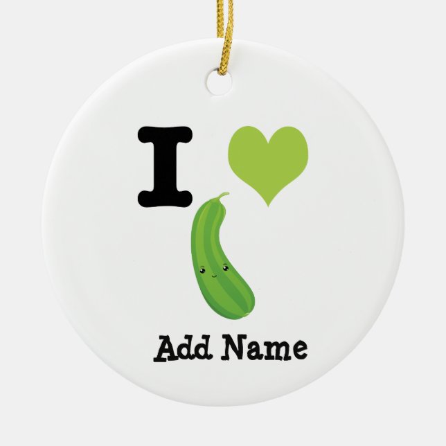 I Heart Zucchini Cute Kawaii Zucchini Julgransprydnad Keramik (Framsidan)