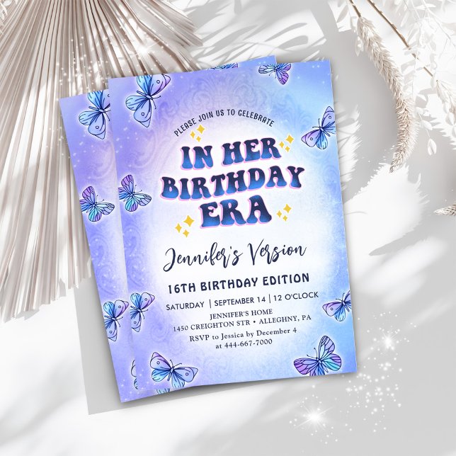 I hennes födelsedag Era Lila Butterfly Birthday Inbjudningar (Skapare uppladdad)