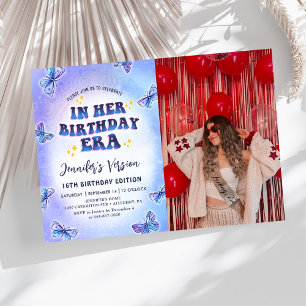 I hennes födelsedagsfoto ERA Butterfly Birthday Inbjudningar