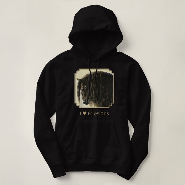 I Hjärt (Kärlek) Friesianerna BeSnygg Black Draft  T Shirt (Design framsida)