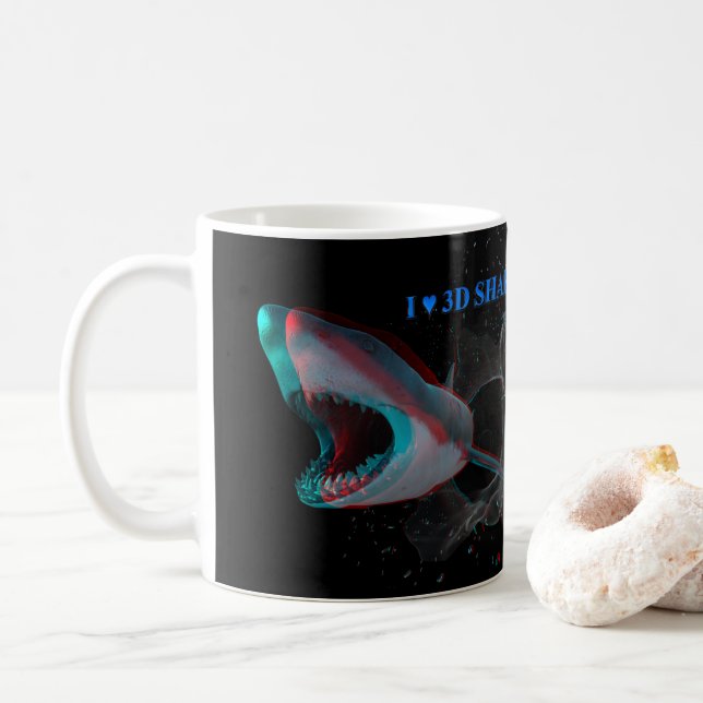I Hjärta 3D-hajar Kaffemugg (Med munk)