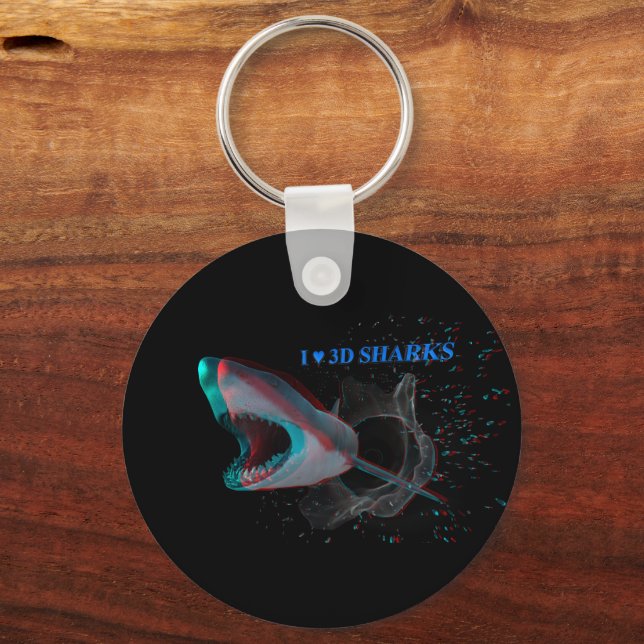 I Hjärta 3D-hajar Nyckelring (Framsida)