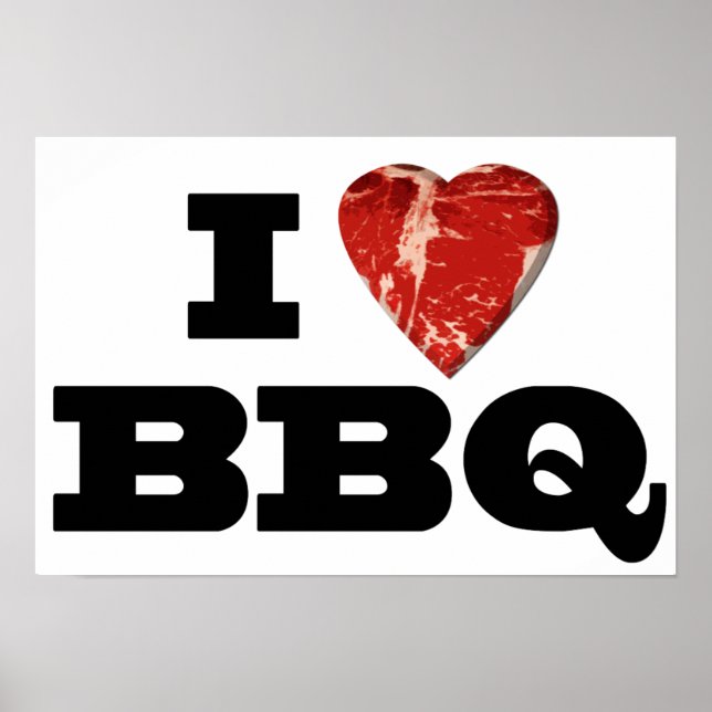 I hjärta BBQ, Steak Heart Shape Funny Grilling Poster (Framsidan)