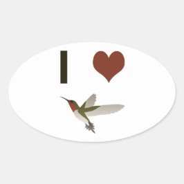 I hjärta Hummingbird Ovalt Klistermärke