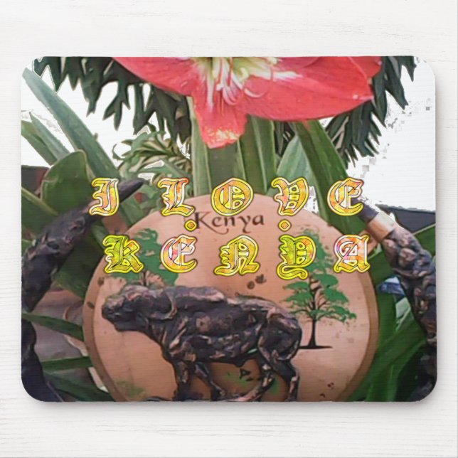 I (hjärta) Kenya Buffalo Patch/Print Musmatta (Framsidan)
