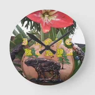 I (hjärta) Kenya Buffalo Patch/Print Rund Klocka