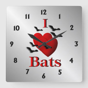 I Hjärtat Fladdermöss Wall Clock Fyrkantig Klocka