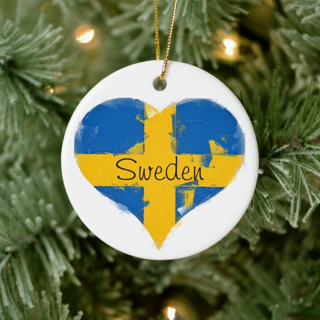 I Hjärtat Sverige Svenska Flagga Julgransprydnad Keramik (Träd)