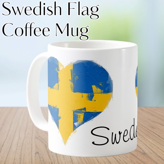 I Hjärtat Sverige Svenska Flagga Kaffemugg (I Heart Sweden Swedish Flag Coffee Mug. Celebrate your Swedish ancestry and heritage this midsummer.)