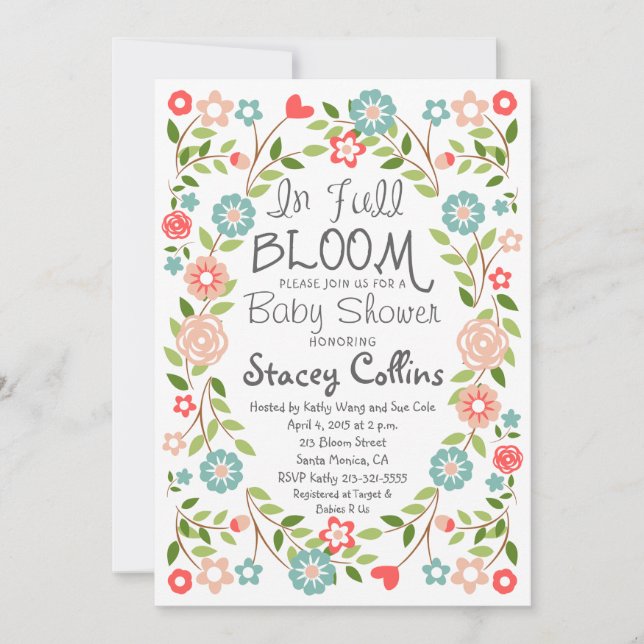 I inbjudan till Fullt Bloom Baby Shower (Framsida)
