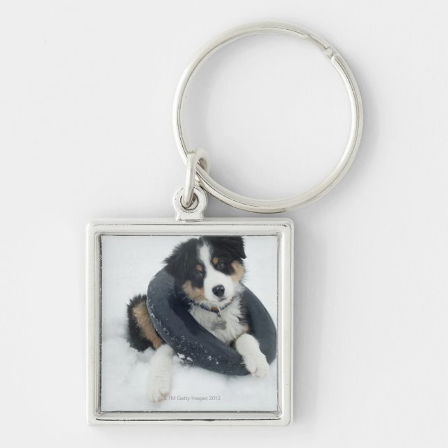 i inre rör i snön fyrkantig silverfärgad nyckelring (Framsidan)