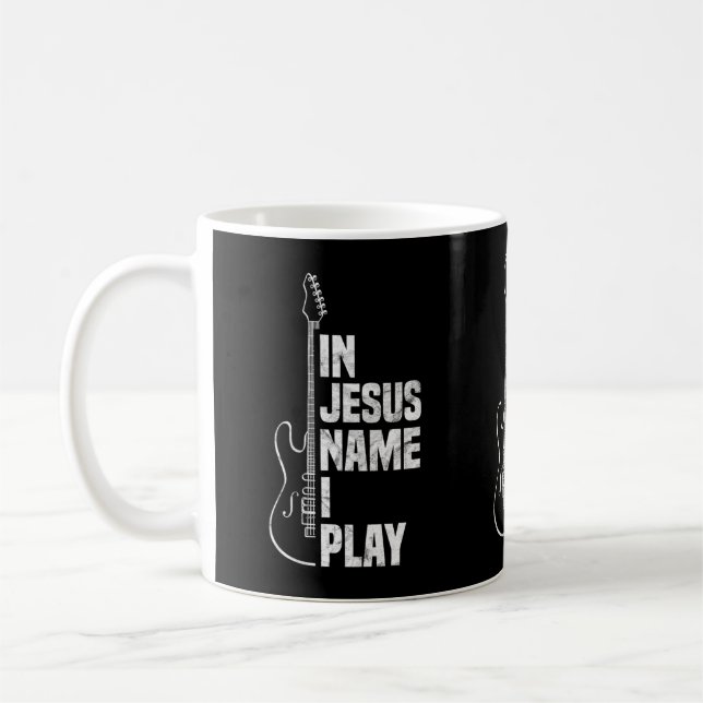 I Jesu Namn Spelar Jag Gitarr Kristna Gitarrspelar Kaffemugg (Vänster)