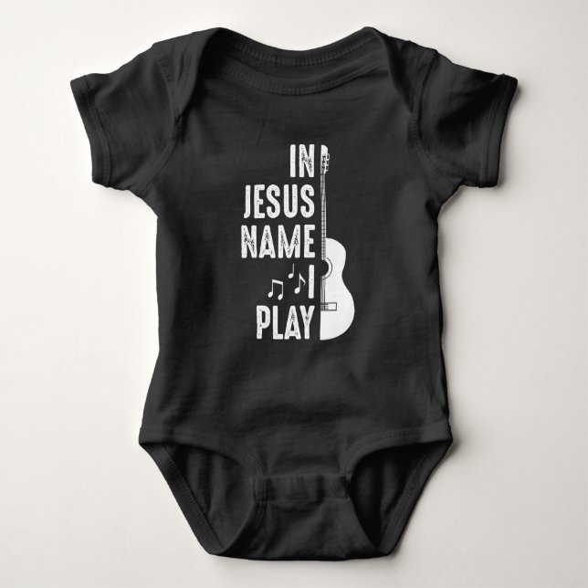 I Jesus Namn Christian Guitar Player Guitarist T Shirt (Framsida)