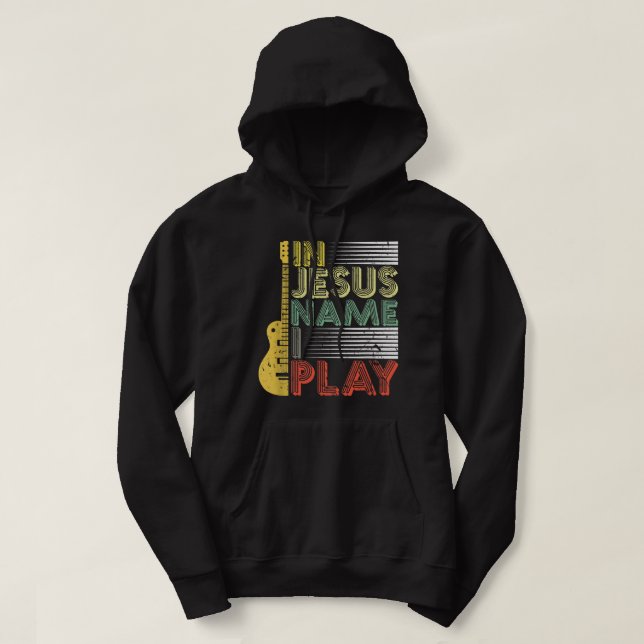 I Jesus Namn spelar jag Guitar Christian Music Äls Hoodie (Design framsida)