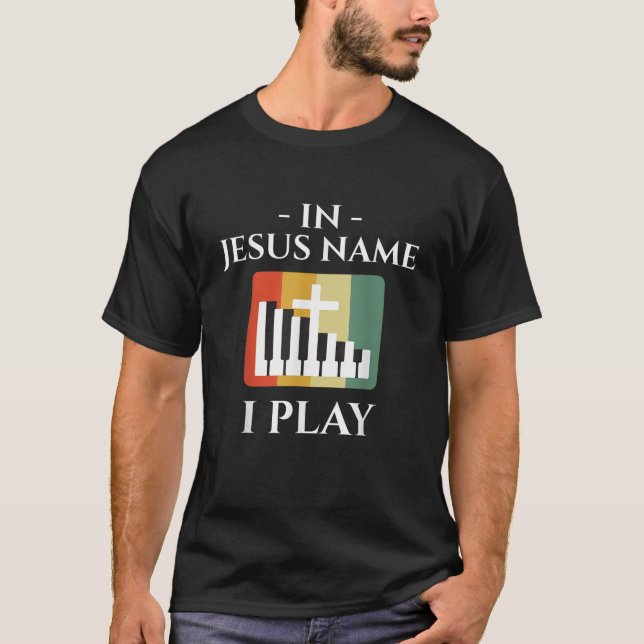 I Jesus Namn spelar jag Piano Christian Älskare V T Shirt (Framsida)