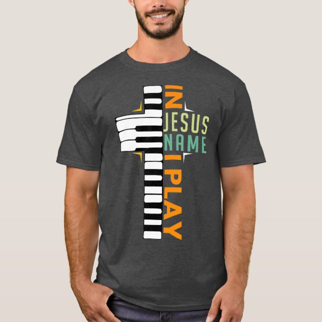 I Jesus Namn spelar jag Piano Christian Musician T Shirt (Framsida)