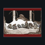 I julafton Tomte-Nisse Helg Vykort<br><div class="desc">Vintage bild i lilla troll,  Tomte,  Nisse (julenisse) som går genom snö täckta skogar. Den svenska konstnären John Bauer illustrerar det på ett gammaldags sätt.</div>