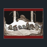 I julafton Tomte-Nisse Helg Vykort<br><div class="desc">Vintage bild i lilla troll,  Tomte,  Nisse (julenisse) som går genom snö täckta skogar. Den svenska konstnären John Bauer illustrerar det på ett gammaldags sätt.</div>