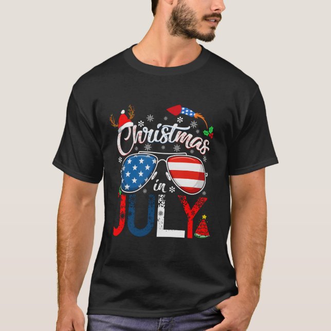 I juli i Santa American den 4 juli i Santa T Shirt (Framsida)