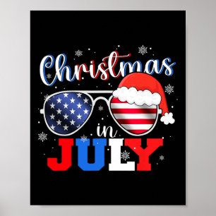 I Juli Santa Hatt Solglasögon Usa Flagga 4:e Juli Poster