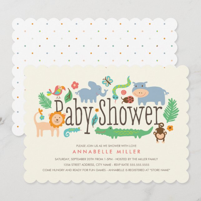 I Jungle Baby Shower Inbjudan (Fram/baksida)